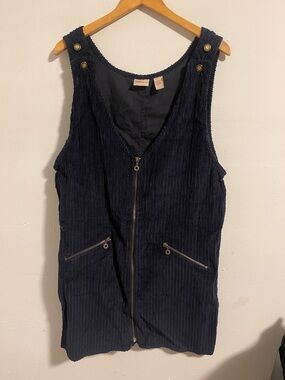 Crossroads Navy Corduroy Zip-Front Pinafore Dress
